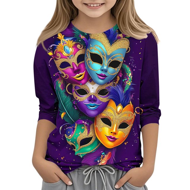 COM1950s Chemises pour Filles, Enfants Mode Carnaval Femme Col Rond T-Shirt Imprimé Manches 3/4 Blouse