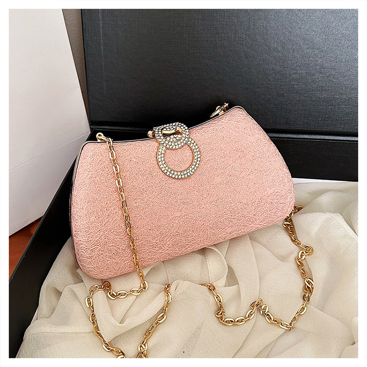 Women's Fashion Evening Bag Rhinestone Decrated Clutch Handbag with Chain
