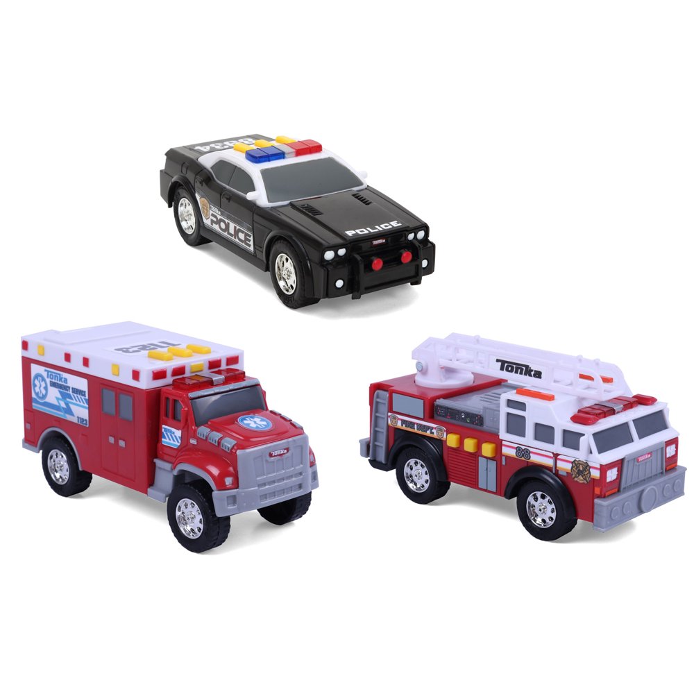 Funrise Toys Tonka Mini 3 Pack, Fire Engine, Police Cruiser