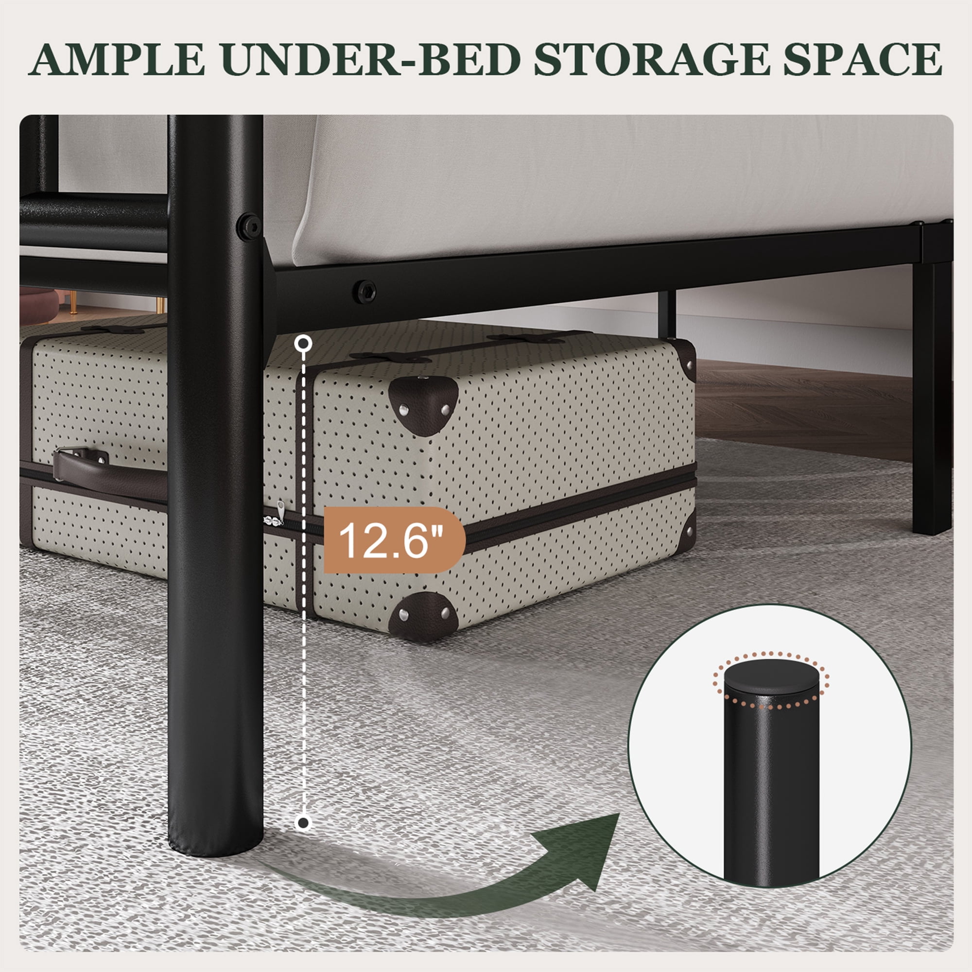 Amolife Full Bed Frame, Metal Platform Bed with Crown-Shaped Headboard and Footboard, 12.6'' Under-Bed Storage Space, No Box Spring Needed, Black