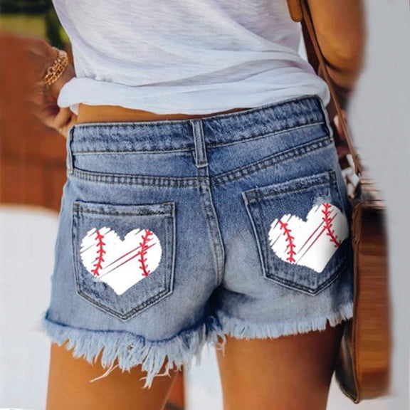 Conairie Blue Jean Shorts for Women Slim Ripped Raw Hem Elastic High Waisted Denim Shorts Casual Summer Distressed Trousers with Pockets L
