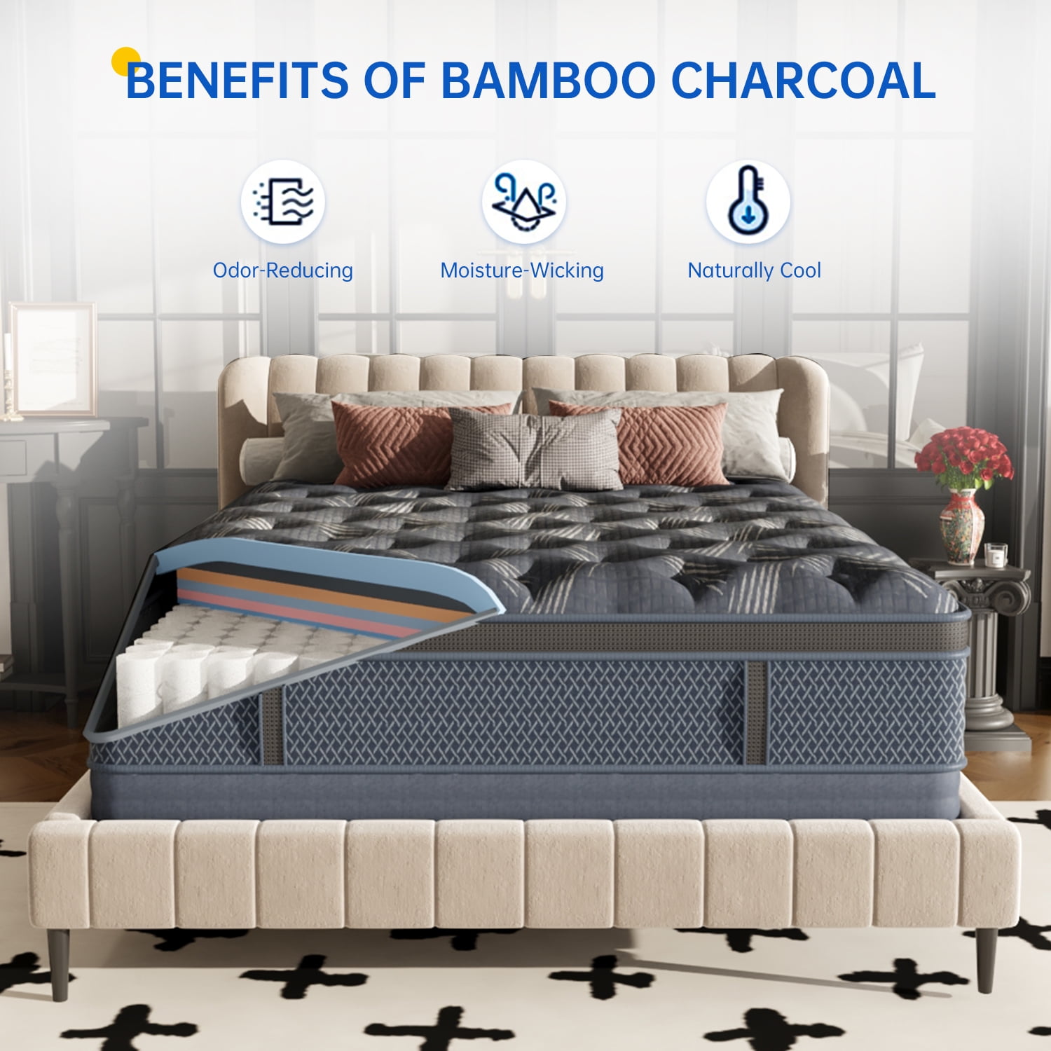 Behost 10 inch Full Size Mattress in a Box, Memory Foam Medium Firm Hybrid Mattress with Individual Pocket Springs