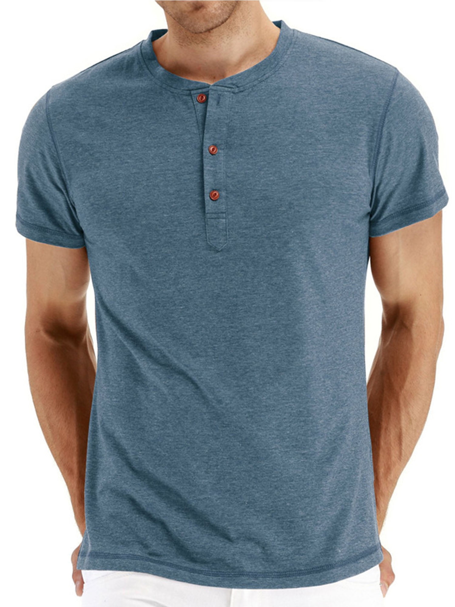 H2H Mens Casual Premium Slim Fit T-Shirts Henley Long & 3/4 Sleeve Summer Clothes 