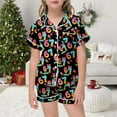 thumbnail image 4 of Teen Girls Valentine P𝙖𝙟𝙖𝙢𝙖s Lapel Button Down Bow Printed Short Sleeve Shirts and Shorts Nightwear Set Satin Home Outfit Set 2-Piece Sleepwear P𝙟s for Kids, 4 of 4