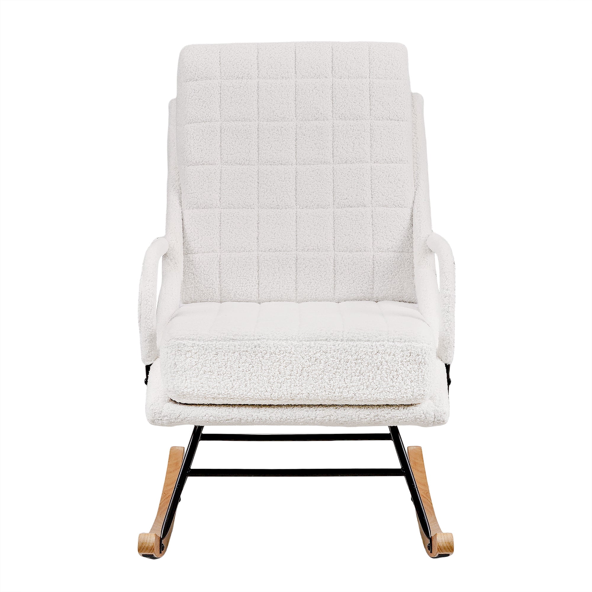 VECELO Nursery Rocking Chair with High Backrest, Teddy Upholstered Comfortable Rocker with Padded Seat for Living Room, Bedroom, White
