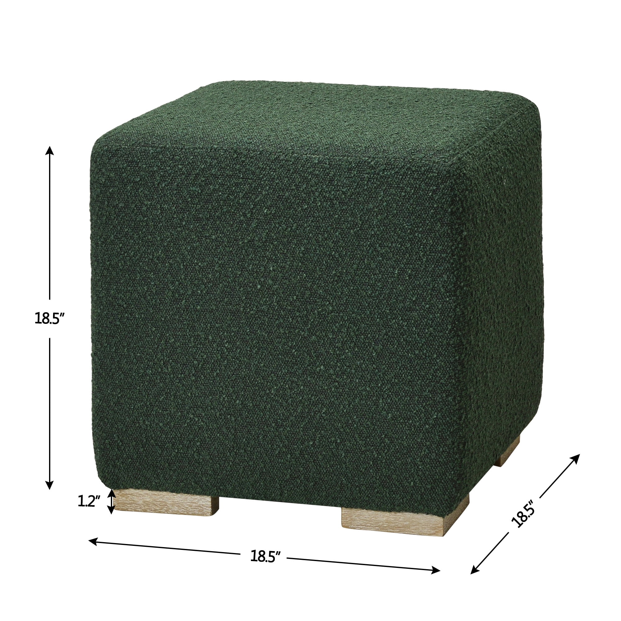 18.5" Wide Modern Square Boucle Upholstered Ottoman with Solid Wood Legs, Multi-Functional Sofa Footrest, Side Table, Extra Seating for Living Room, Bedroom, Fully Assembled (Green)