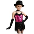 thumbnail image 3 of Kaerm Kid Girls Modern Latin Dance Outfit Halter Sequin Fringed Leotard with Gloves Hot Pink 16, 3 of 7