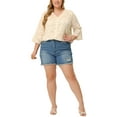 thumbnail image 2 of Agnes Orinda Women's Plus Size Ruffle V Neck 3/4 Flare Sleeve Semi Sheer Blouse 1X Apricot, 2 of 6