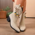 thumbnail image 2 of Wdhugt Winter Suede Boots For Women Mid Heel Casual Pointed Toe Bow Detail Size 9.5 Us Flock Upper Material, 2 of 7