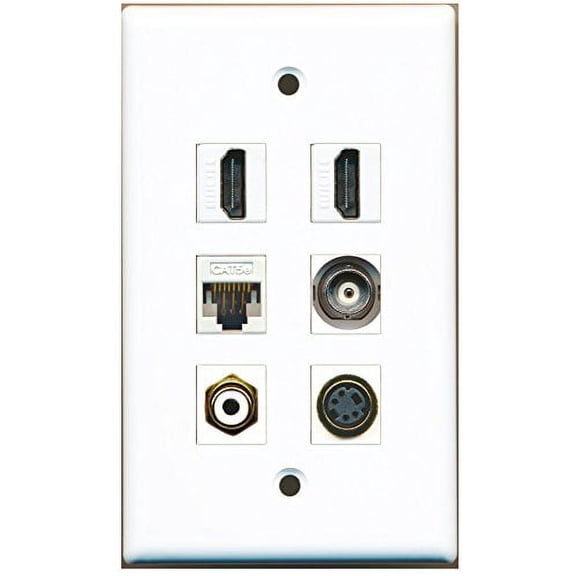 RiteAV - 2 HDMI 1 Port RCA White 1 Port S-Video 1 Port BNC 1 Port Cat5e Ethernet White Wall Plate