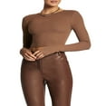 thumbnail image 2 of Femmes Manches Longues Crop Tops Col Rond Slim Fit Tops Exposés Bas de Nombril Chemises, 2 of 7