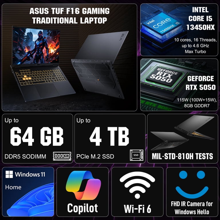 ASUS TUF F16 RTX 5050 Gaming Laptop, 16