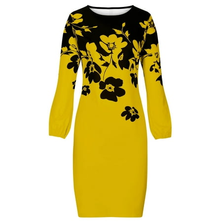 Odeerbi Dresses for Women 2025 Fall Dresses The Trendy Winter Plus Size Casual Loose Round Neck Long Sleeve Puff Sleeve Erogenous Printed Dress Red