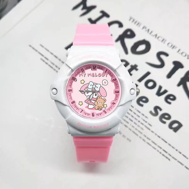 Reloj con correa de silicona para niños con bonitos dibujos de alta calidad, reloj de cuarzo rosa Hello Kitty Kuromi para regalo para niñas