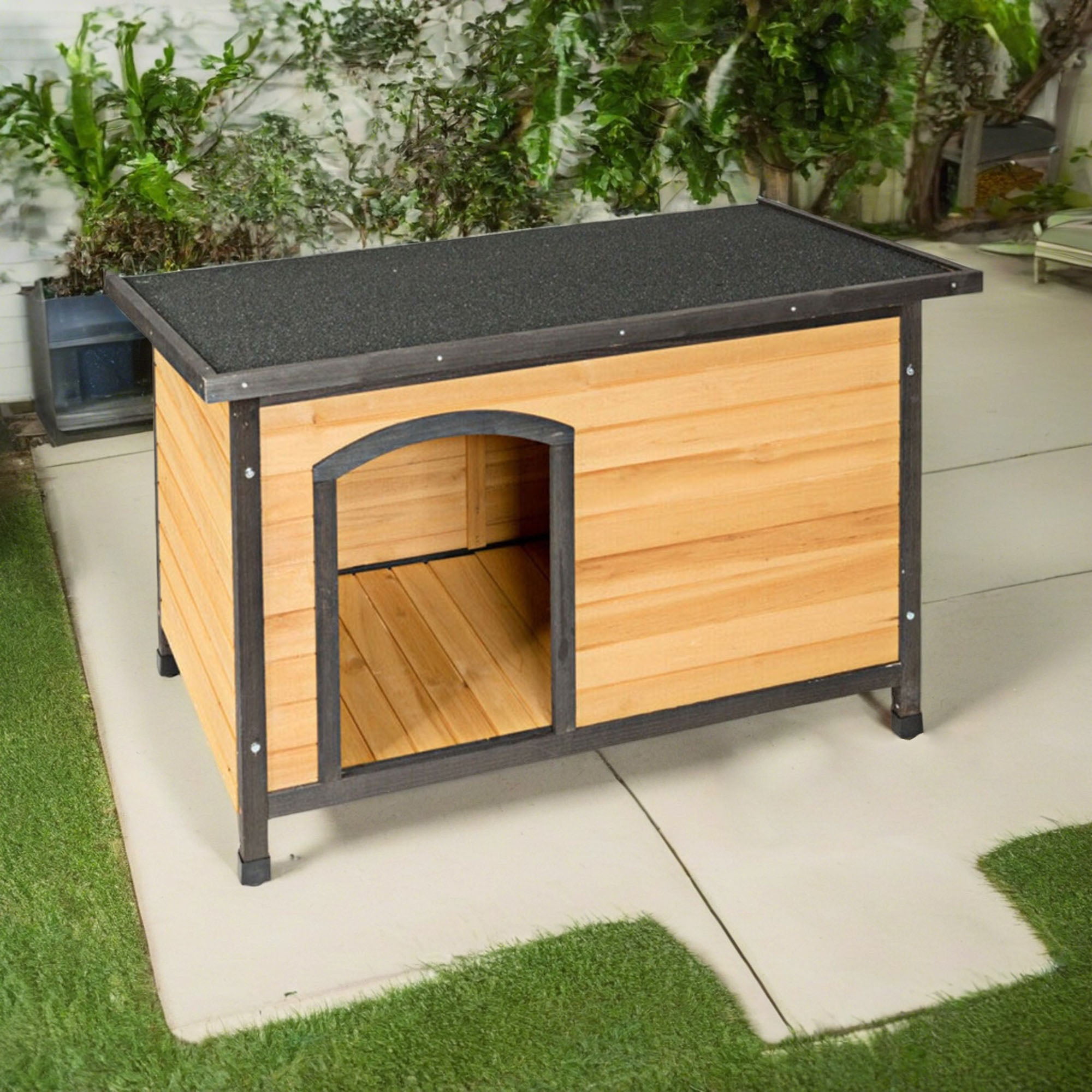 Pefilos 45" Outdoor Wood Dog Houses with Hinged Roof for Medium Dogs, Weatherproof Pet Cat House, Removable Floor, Beige Pefilos 45" Outdoor Wood Dog Houses with Hinged Roof for Medium Dogs, Weatherproof Pet Cat House, Removable Floor, Beige