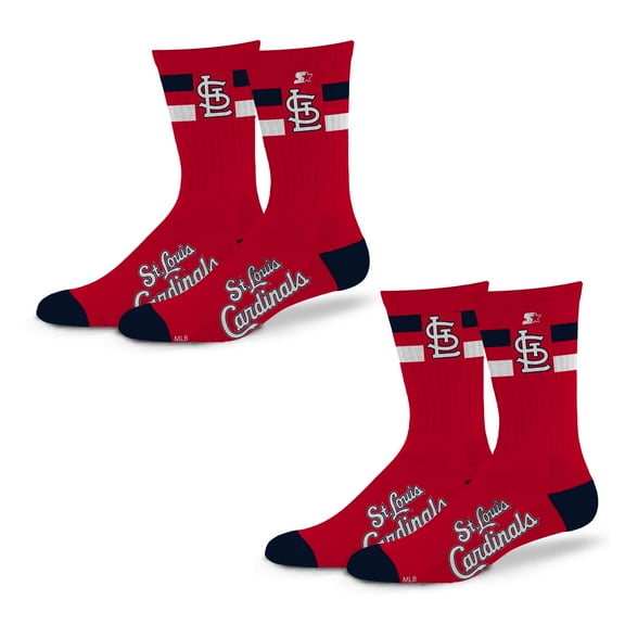 Unisex Starter St. Louis Cardinals Team Color 2-Stripe 2-Pack Crew Socks Set