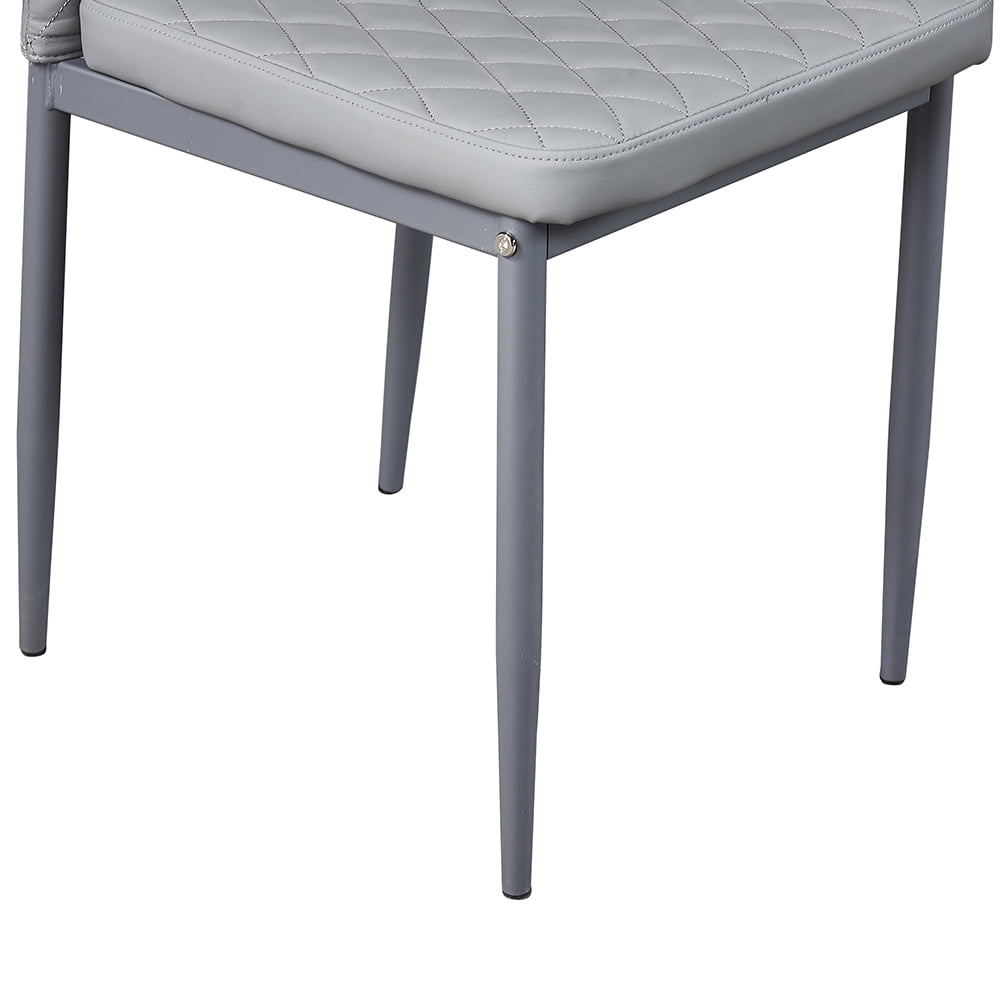 Lowestbest 4Pcs Modern Leather Dining Chairs, Chairs with Cushion High Back Metal Legs, Side Chairs for Kitchen Living Room Bedroom Furniture, Grey