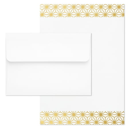 Hallmark Stationery, Gold Geometric Border, 80 Ct. with 40 Envelopes