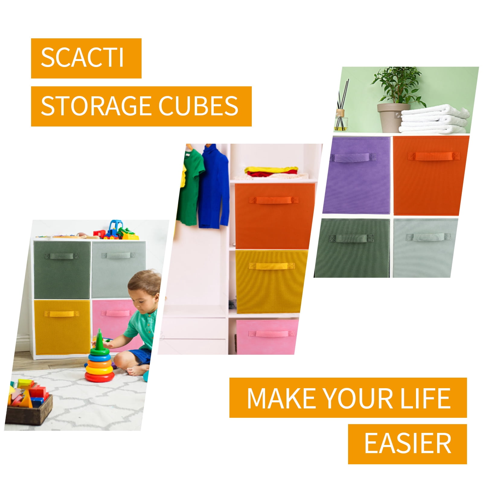 Storage Cubes, 11 Inch Cube Storage Bins for Organizing, Nonwoven Storage Cubes with Handles (Set of 6), Foldable Cube Storage Organizer for Arrangement and Sorting.