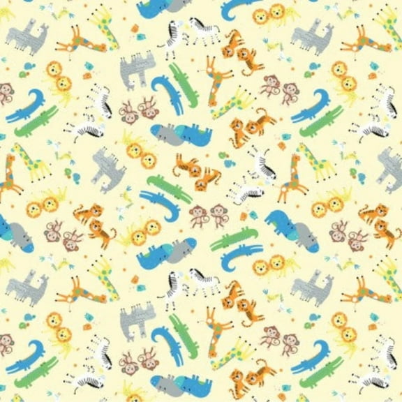 Noah's Journey Two by Two Animals Yellow Cotton Fabric