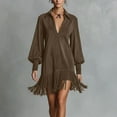 thumbnail image 2 of Women's Western Cowgirl Vintage Suede Dress,Sexy Long Sleeve V Lapel Fringe Hem Mini Dresses for Women 2026 Trendy Coffee 2XL, 2 of 5