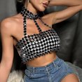 thumbnail image 4 of Mittory Women's Sequin Rhinestone Halter Crop Top Sexy Strappy Choker Sparkly Disco Nightclub Party Tank Shirts, 4 of 8