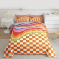 thumbnail image 2 of Homewish Fashion Buffalo Queen Comforter Set, Orange Square Abstract Bedding Sets, 3pcs, 2 of 8