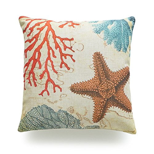 Hofdeco Decorative Throw Pillow Cover Heavy Weight Cotton Linen Vintage Caribbean Sea Life Crab Coral 18x18 45cm x 45cm 
