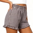 thumbnail image 4 of Cutuoiiu Women's High Waist Gingham Shorts Elastic Ruffled Waist with Ruffle Hem, Casual Summer Beach Shorts with Pockets, 4 of 6
