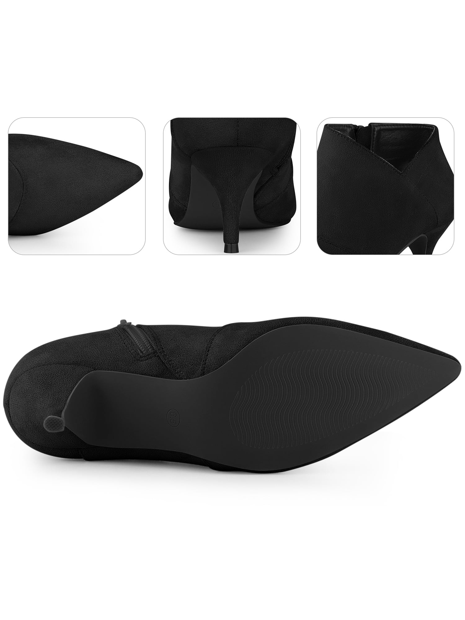 Unique Bargains Pointed Toe Cutout Kitten Heels Ankle Boots for Women Black 6.5