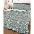 thumbnail image 3 of Quilts Twin Size, Teal Pink Soft Comforter Bedding Set for Bed, Vintage Floral Watercolor Boho Ethnic Lightweight Quilted Bedspread with Pillow Cover(2 Pieces) for All Season, 68x86 Inch, 3 of 6