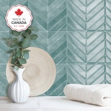 Smart Tiles Peel and Stick Backsplash, 5 Adhesive Tiles, Chevron Blue/Green, 11.43"x9"