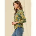 thumbnail image 4 of Camisa de oficina Allegra K de manga larga con blusa formal informal estampada para mujer Verde Floral S, 4 of 6