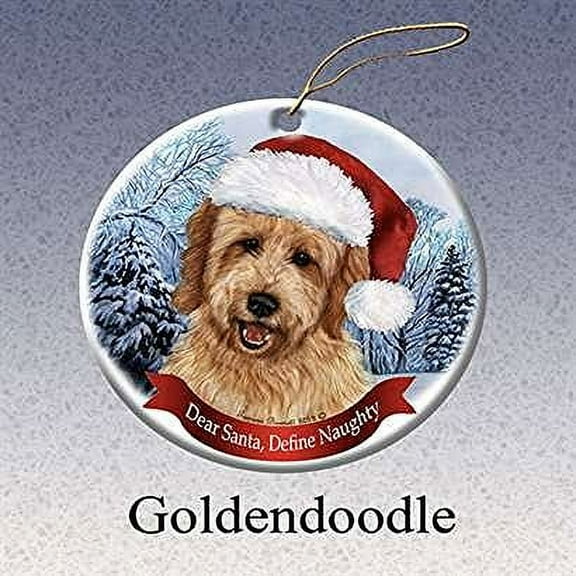 Holiday Pet Gifts Poodle (Apricot) Santa Hat Dog Porcelain Christmas Tree Ornament