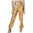 thumbnail image 3 of IBASETOY Female Loose Long Pants Golden Glittering Hip Hop Trousers for Women's Wearing Party Bar KTV Breathable Soft Polyester 30.5inch, 3 of 5