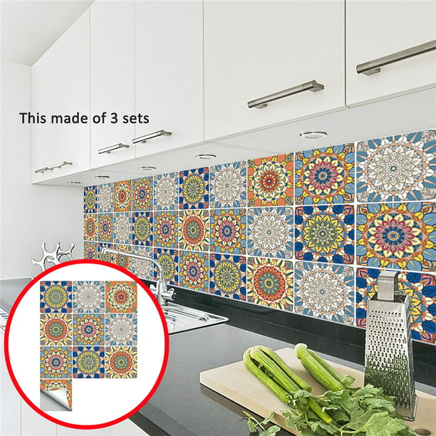 L And Stick Tile Stickers 10 Pc Set Backsplash Decals Bathroom Kitchen Vinyl Wall Easy To Apply Just Home Decor Com - Vinyl Wall Decals For Kitchen Backsplash