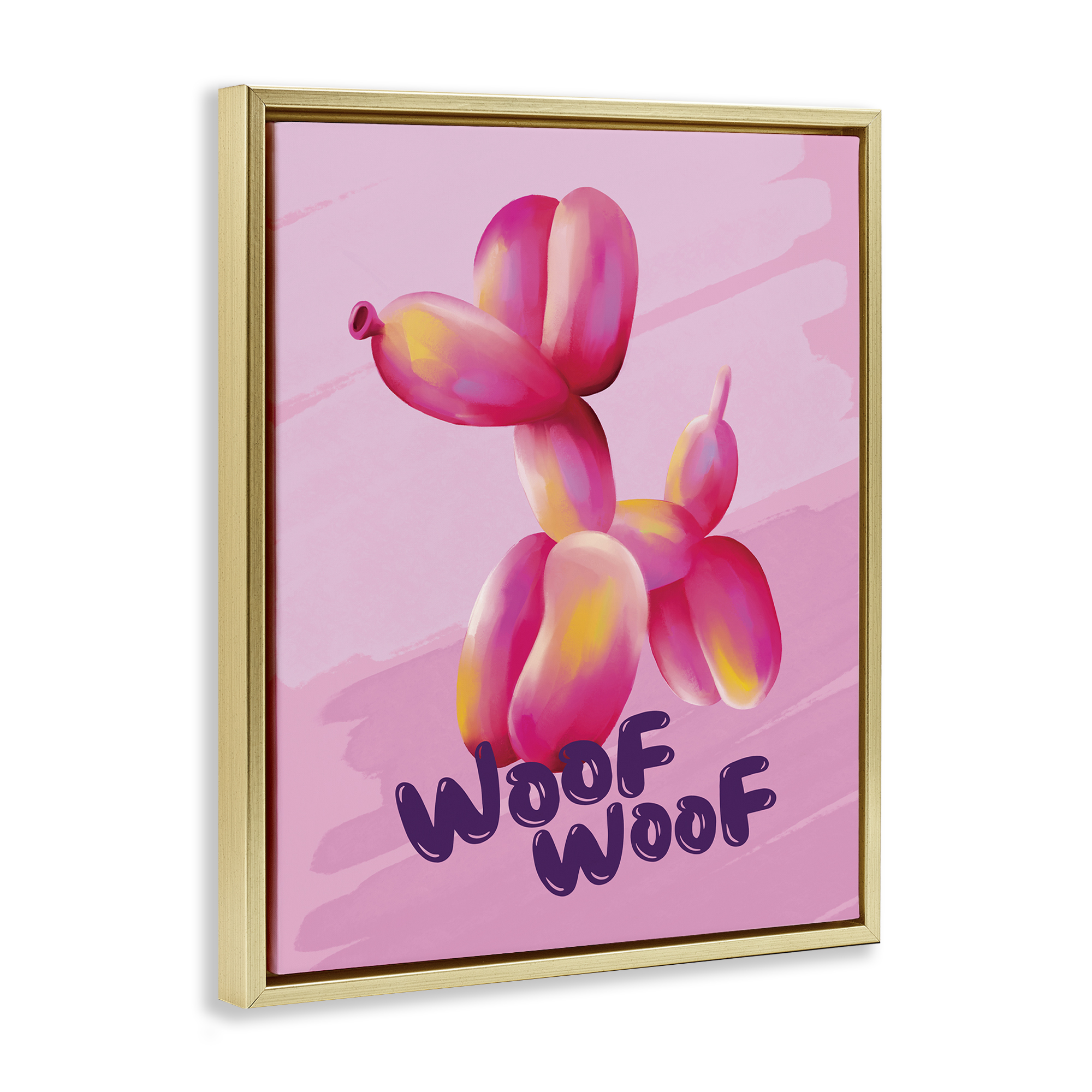 Stupell Industries Woof Balloon Dog Text & Numbers Painting Gold Floater Framed Canvas Art Print Wall Art, 25 x 31