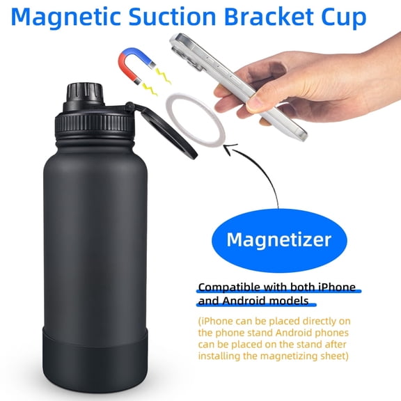 G · PEH Stainless Steel Water Bottle, 34oz Magnetic Suction Bracket Cup, Black