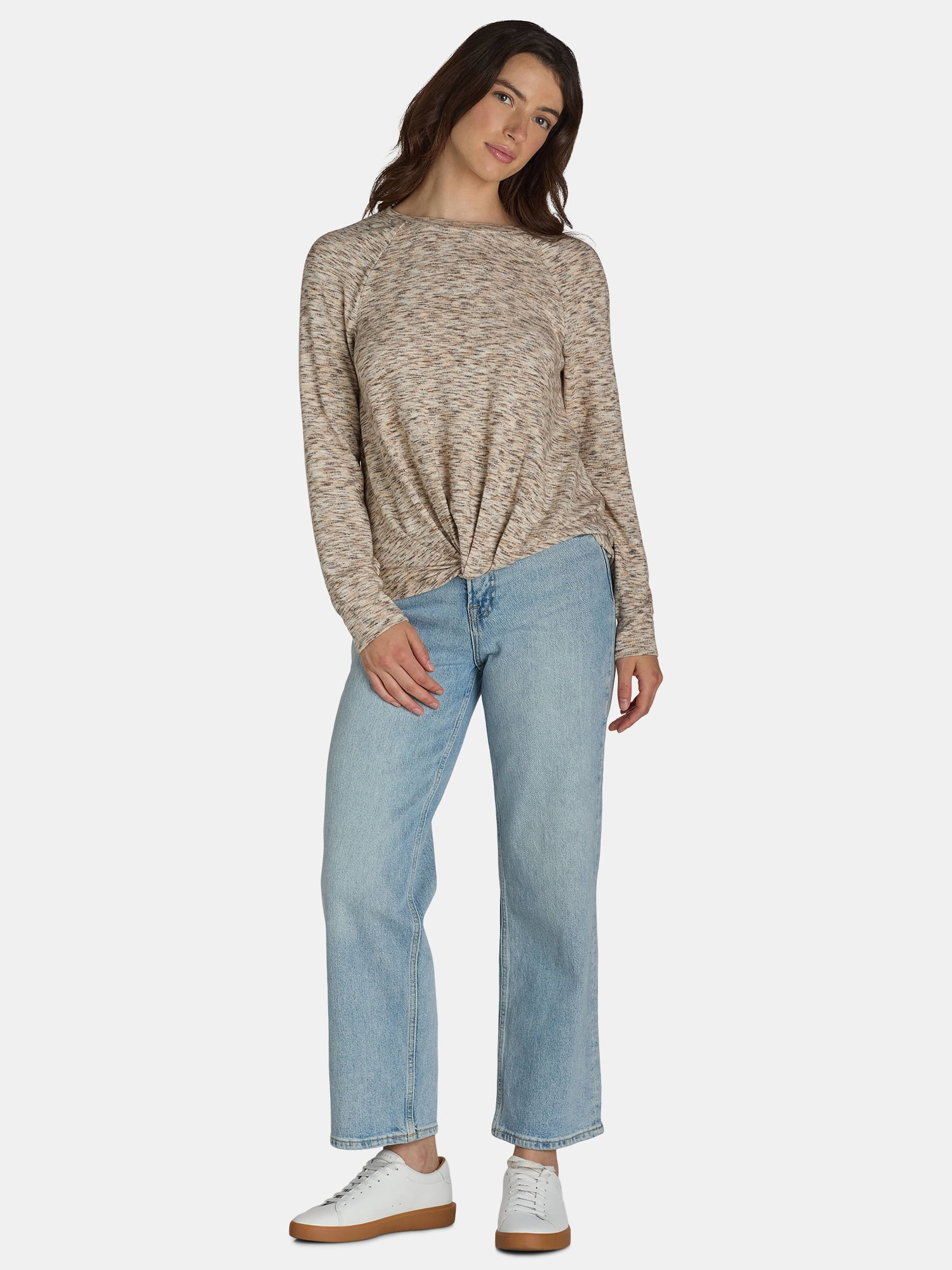 Time and Tru Women's Hacci Knot Front Top, Sizes S-XXXL