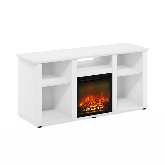 Modern Fireplace TV Stand - 55 Inch TV Entertainment Center with Storage - Solid White Media Console