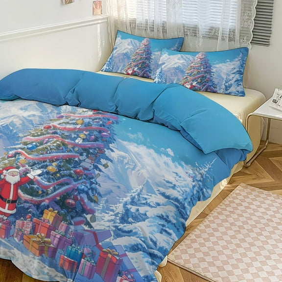 3PCS Funny Santa Claus Christmas Duvet Cover Set Twin, 1 Duvet Cover And 2 Pillowcase, Duvet Cover for Kids Girls Boys And Teens