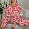 thumbnail image 6 of Fuzoiu Strawberry And Flowers Print Women's Long-Sleeved Pajama,Lounge Button Down Nightwear,Womens Notch Collar Pajama Set-Medium, 6 of 7