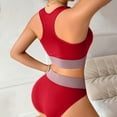 thumbnail image 3 of WTOBBY Women's Seamless Bra & Shorts Set: Sporty Colorblock Activewear for Yoga, Gym or Leisure, Comfortable Wirefree Support and Full Coverage,Red XL, 3 of 3