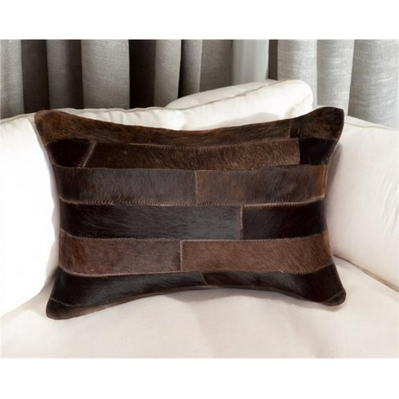 HomeRoots 544621 12 x 20 in. Chocolate Patchwork Cowhide Lumbar Throw Pillow