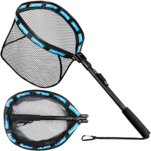 Easy Catch and Release Rubber Coated Fish Landing Net PLUSINNO Floating Fishing Net Foldable Telescopic Fishing Net for Freshwater or Saltwater 