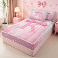 thumbnail image 2 of meiyoeat Pink Princess Bows Zipper Queen Comforter Set With Fitted Sheet And 2 Pillowcases For Girls,Lovely Bowtie Monogrammed K Zipper Bedding Set For Kids,Pink Reversible,4 Pieces, 2 of 7