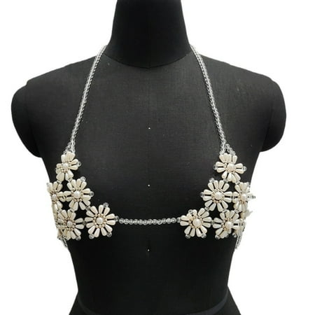 Gold Silver Chest Chain Flower Shape Bra Chain Simulated Pearls Body Chain Fashion Harness Chain Jewelry Accessories