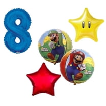 Super Mario Brothers Luigi #8 8th 5 Piece Power Star Happy Birthday Decorations Balloons Set