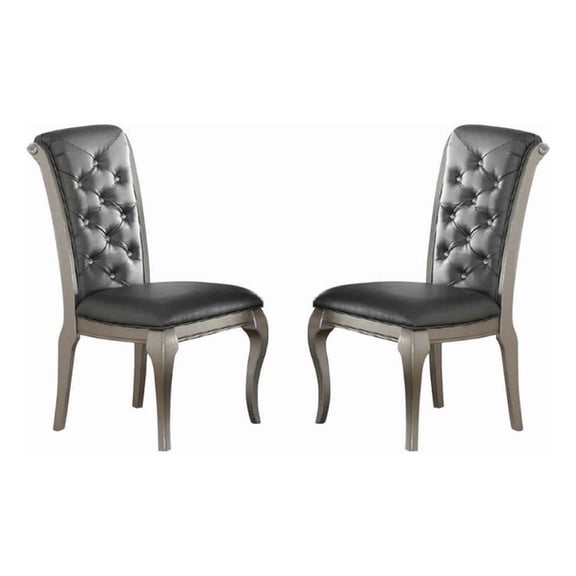 Benjara Set Of 2 Rubber Wood Dining Chair With Tufted Back- Gray And Silver