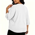 thumbnail image 5 of thefmos Women's V Neck 3/4 Sleeve Pullover Blouse with Pocket Plus Size Solid Color Casual Top Trendy Fall Spring Outfit, White 2XL, 5 of 7